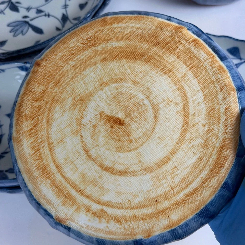 6pc Blue & White Floral Stoneware Dinnerware Set Scalloped Edge B-10